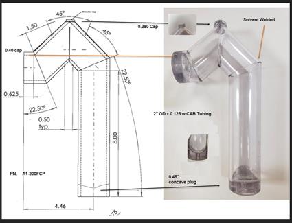 Design schematic for the custom air filter tubing next to the finished project.