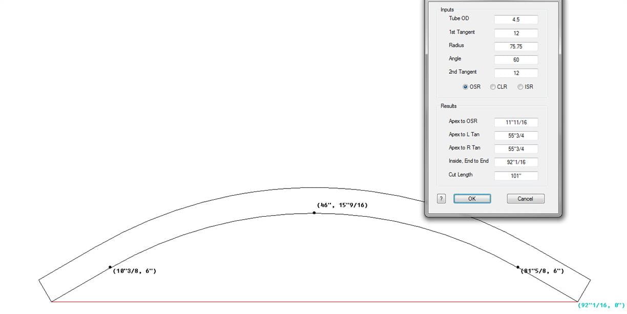 A computer made design plan of the tubing bend