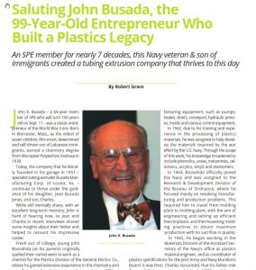 The first page of an article about John Busada on his 99th birthday