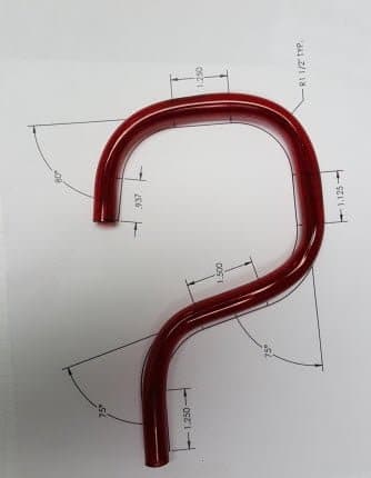 A red P-Trap bend over its plan diagram