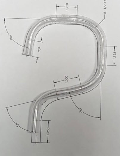 A clear P-trap bend over its plan diagram