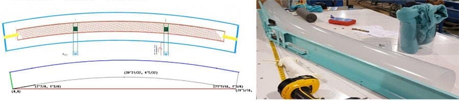 To images. The left image shows the design schematic of the bends. The right image shows the first bend on the blocks.