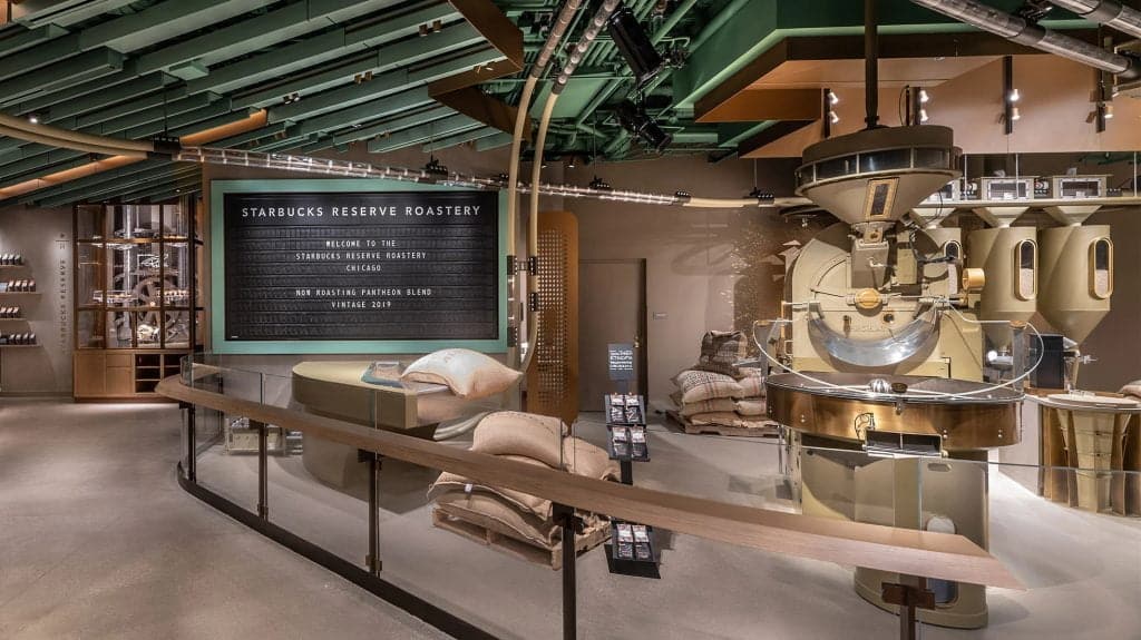 Starbucks Reserve Roastery with puck and chain conveying tube system