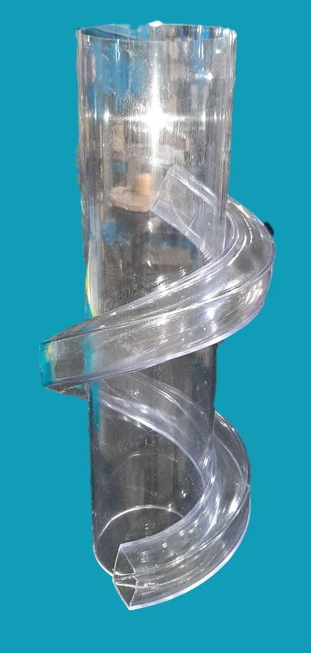 A clear plastic tube surrounded by a rectangular tubing helix