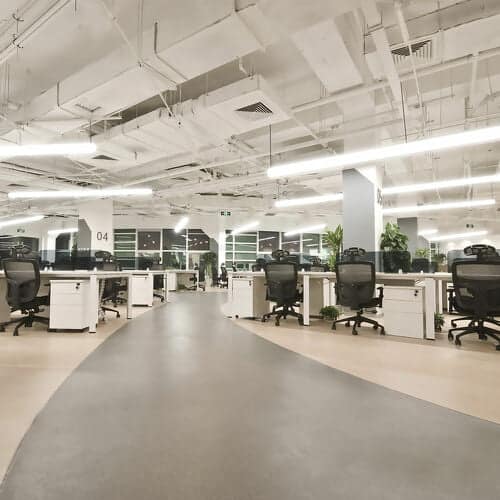 Led lights with spectar stratus tubes in an open office space