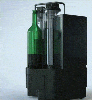 Rotating GIF of a wine bottle dispenser prototype made with Busada tubing