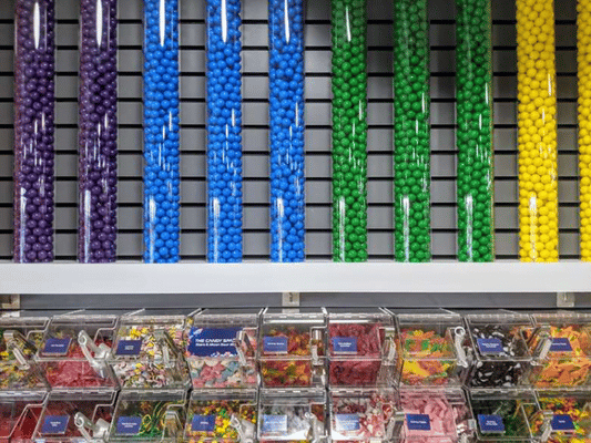 Candy dispensers made from clear tubing.